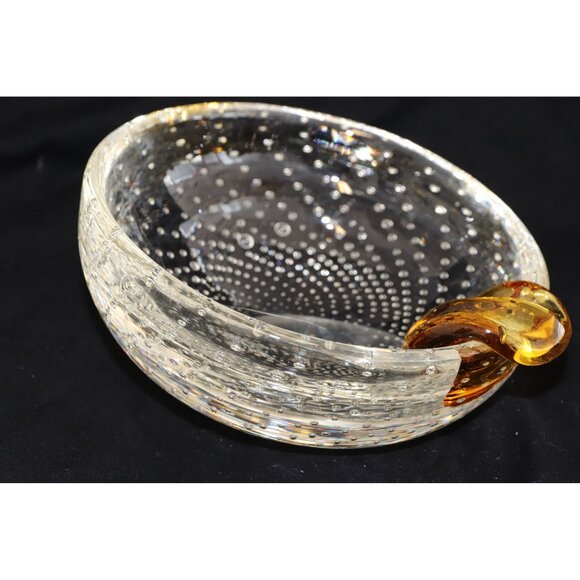 Vtg Mid Century Murano Italian Art Glass Two Cigarette Ashtray Dish Gold - Picture 1 of 8